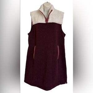 NEW Title Nine Callitrix Fleece Vest Sweater Dress XL Maroon Ivory Sherpa